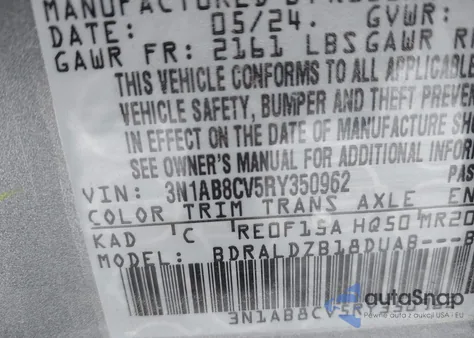 2024 Nissan Sentra Sv Xtronic Cvt из США, поврежденный, VIN 3N1AB8CV5RY350962